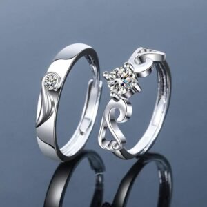 MEENAZ Couple Finger Ring Combo for women girls Men Boys girlfriend lovers CZ AD Solitaire Rings Proposal American diamond Stylish Valentine Gifts Platinum Silver Love Heart Single Adjustable CFRM164