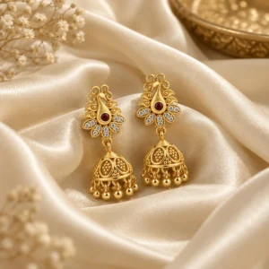 Karatcart Women Oxidised Silver Kundan And Silver Balls Studded Jhumki Earrings|11cm, Width: 2.5cm