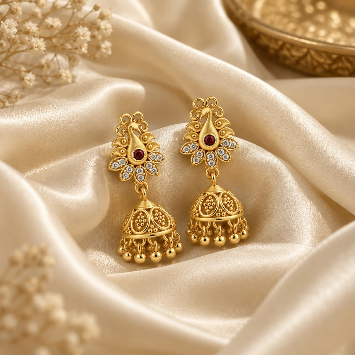 Karatcart Women Oxidised Silver Kundan And Silver Balls Studded Jhumki Earrings|11cm, Width: 2.5cm